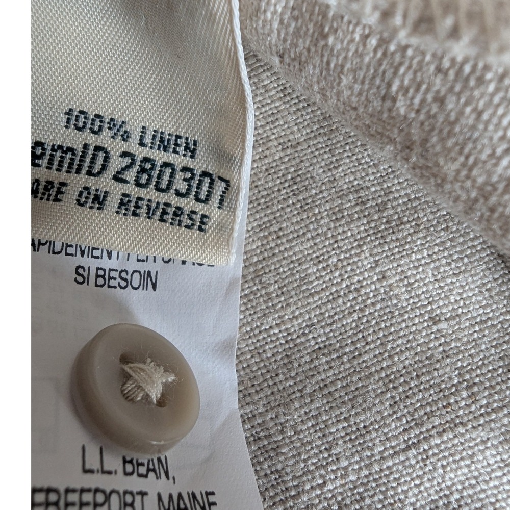 LL Bean Shift Dress Beige Pintuck Button Front Linen Sz 12 Lagenlook Minimalist - Picture 5 of 7